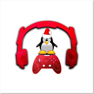 Merry Christmas Penguin - Gaming Music Headphones - Christmas Holiday Gift Posters and Art